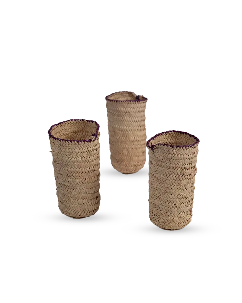 Handcrafted Palm Frond Covers for Small Water Bottles