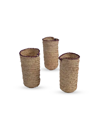 Handcrafted Palm Frond Covers for Small Water Bottles